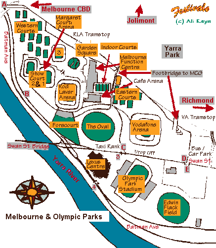Map of Melbourne and Olympic Parks