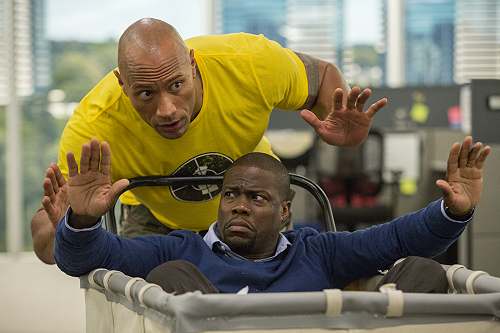 movie still, Kevin Hart and Dwayne Johnson in Central Intelligence, Festivale film review; 500x333