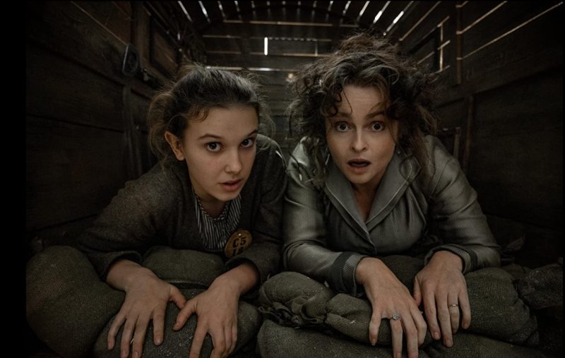 Millie Bobby Brown and Helena Bonham Carter in Enola Holmes 2 (2022), movie still;800x507