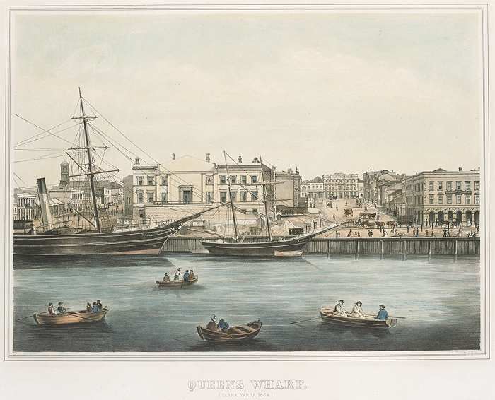 Queens Wharf, Yarra Yarra 1854 courtesy State Library Victoria; 700x566