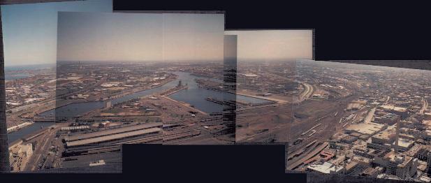 View from Rialto Towers observation deck across the docklands, Melbourne, Victoria, Australia