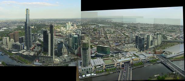 Collage panorama of Southbank, Melbourne from Rialto Towers (c) Ali Kayn 2009; 610x268