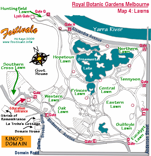 Map, lawns of the Royal Botanic Gardens, Melbourne, Victoria, Australia