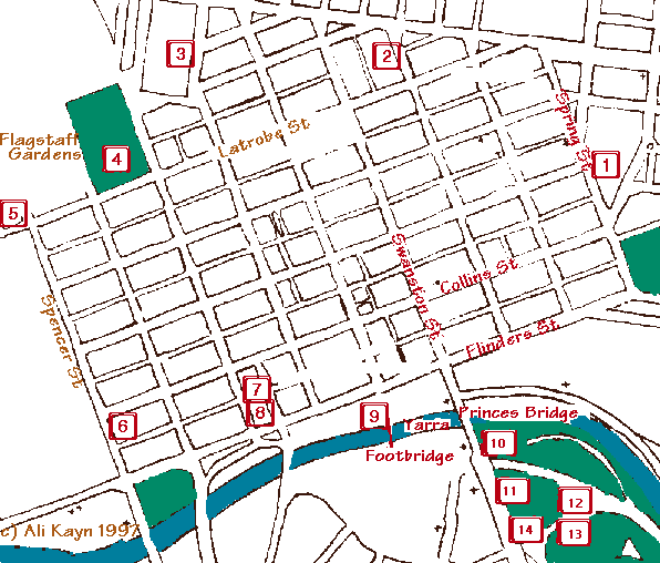 Map of Melbourne with 'Another View' Walking Trail