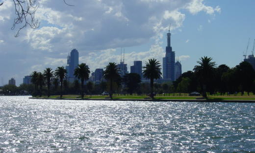 Melbourne seen across Albert Park lake, photograph (c) Ali Kayn 2005; x