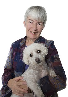 photograph, Juliet Marillier with Harry, courtesy of the author; 220x314