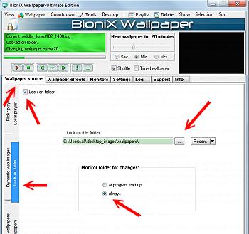 Bionix Wallpaper Changer setup options; 350x357