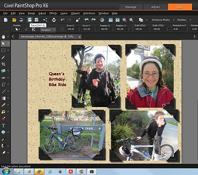 Corel PaintShop Pro X6 create album page scrapbook; 400x353