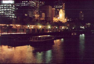Melbourne at night, from Queensbridge towards Flinders St Station, Melbourne, Victoria, Australia
