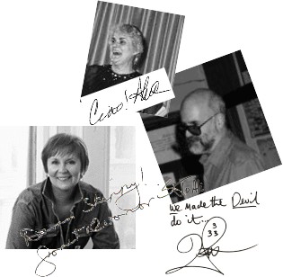 evanovich, pratchett, and mccaffrey, signatures and photographs